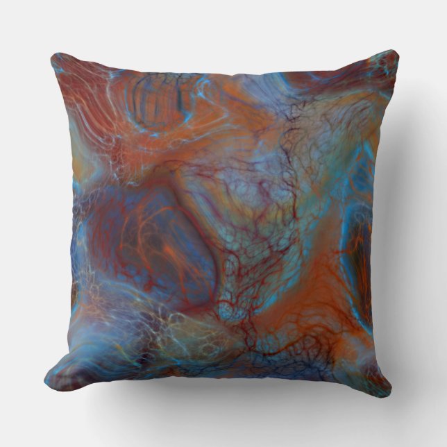 Blue, Red and Rust Marble abstract Cushion (Front)