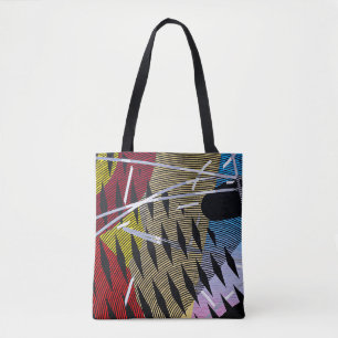 Blue red and white abstract painting tote bag