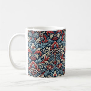 Blue, Red and White Damask  Coffee Mug