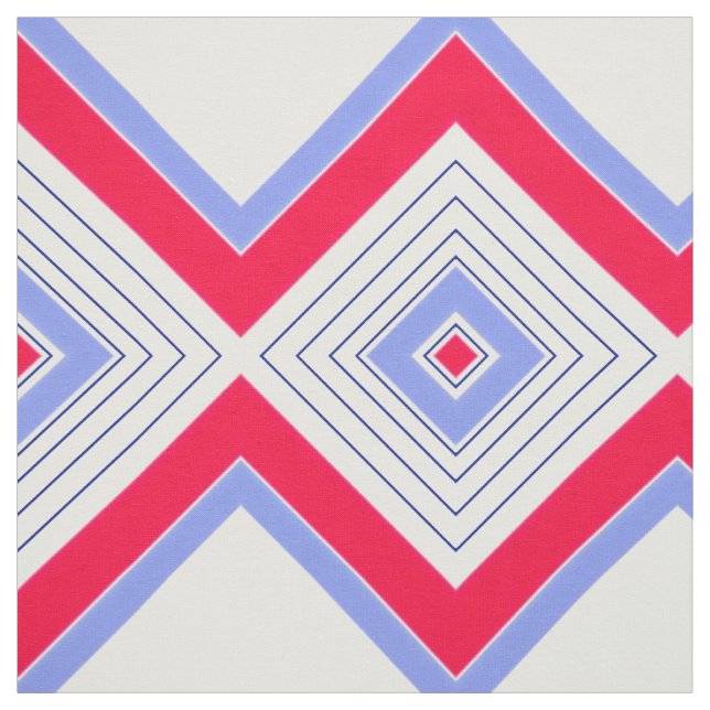 Blue Red and White Modern  Print Fabric (Swatch)