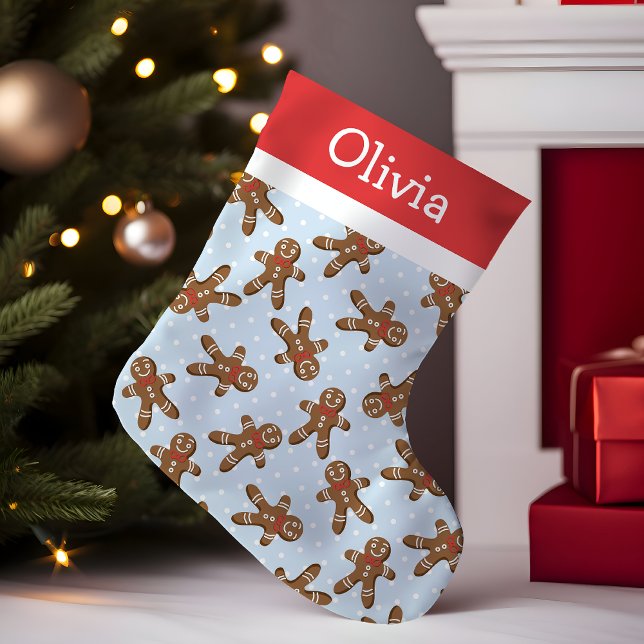 Blue, Red, And White Polka Dot Gingerbread Man Small Christmas Stocking (Creator Uploaded)