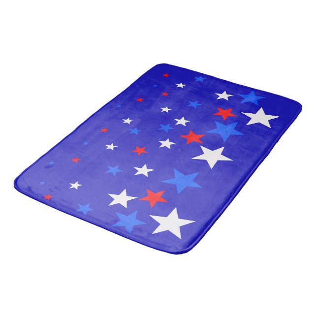 Blue, Red and White Star Pattern Bath Mat (Angled)