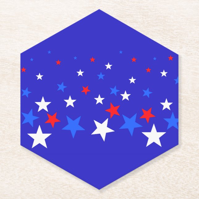 Blue, Red and White Star Pattern Paper Coaster (Front)