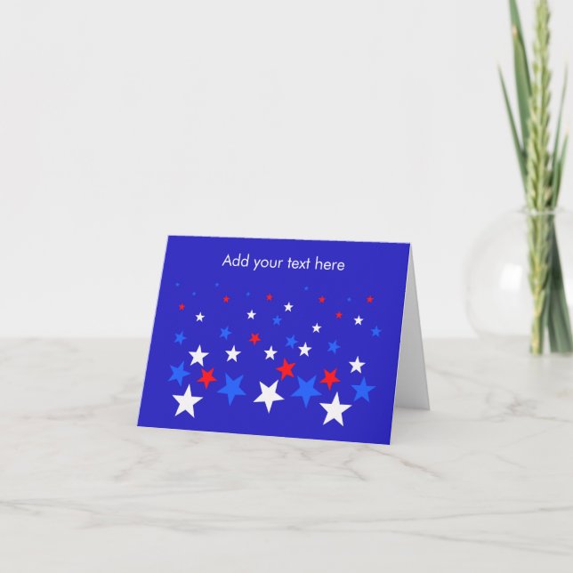 Blue, Red and White Star Pattern Personalised Note Card (Front)