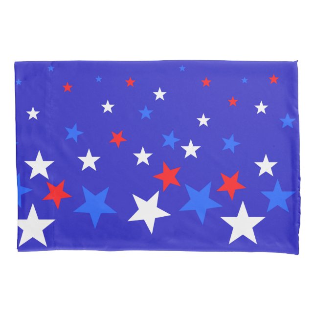 Blue, Red and White Star Pattern Pillowcase (Front)