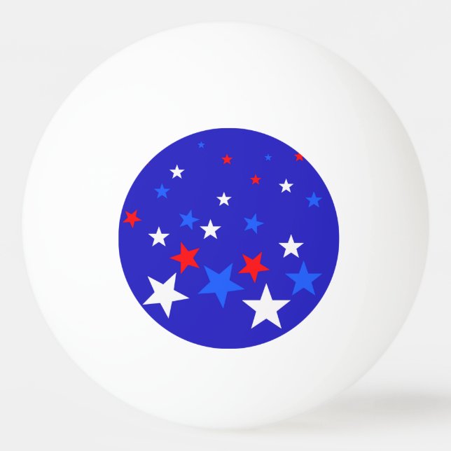 Blue, Red and White Star Pattern Ping Pong Ball (Front)