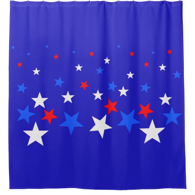 Blue, Red and White Star Pattern Shower Curtain (Front)