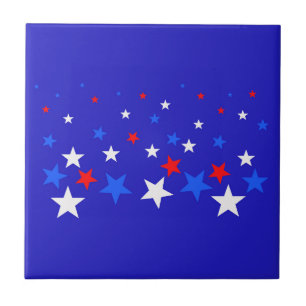 Blue, Red and White Star Pattern Tile