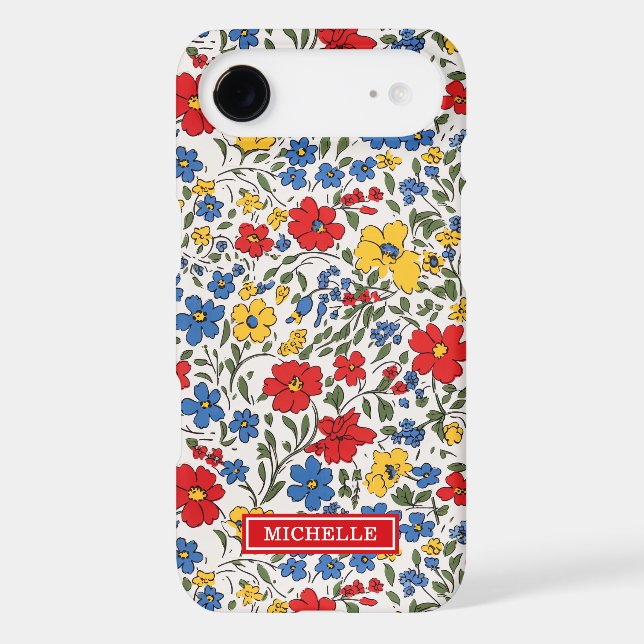 Blue Red and Yellow Ditsy Flowers Monogrammed (Back)