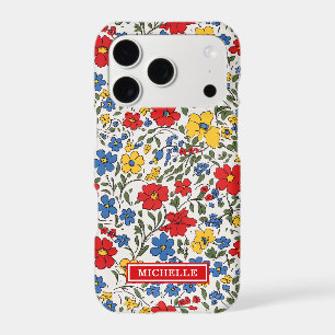 Blue Red and Yellow Ditsy Flowers Monogrammed