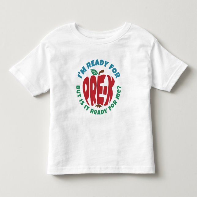 Blue Red Apple Funny Ready for Pre-K Toddler T-Shirt (Front)