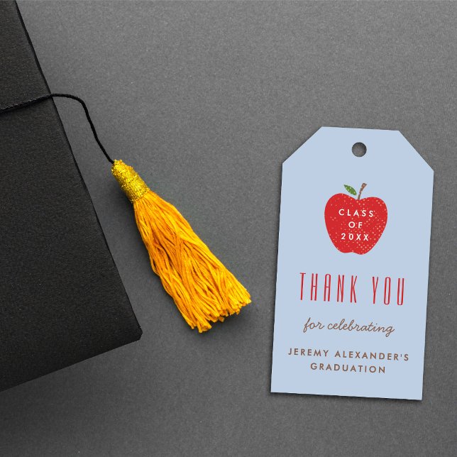Blue Red Apple Graduation Party Favour Gift Tag (Creator Uploaded)