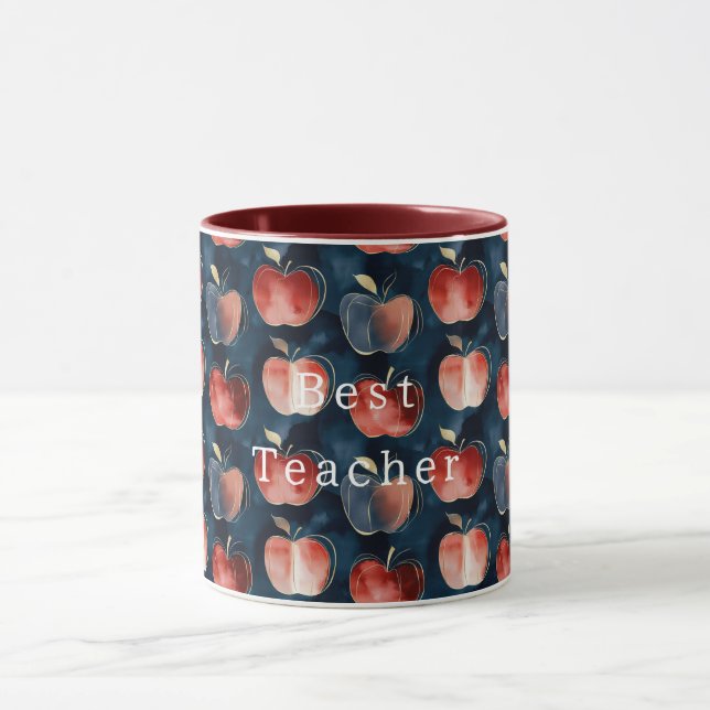 Blue Red Apples Best Teacher or personalize Mug (Center)