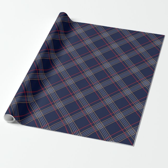 Blue Red Argyle Plaid Pattern Wrapping Paper (Unrolled)