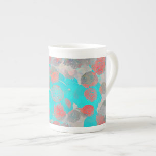 Blue red art of romantic floral / flower pattern bone china mug