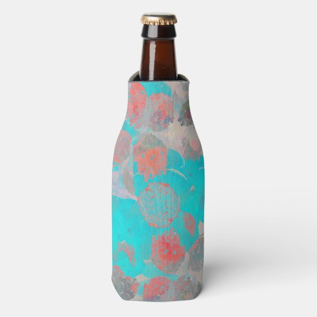 Blue red art of romantic floral / flower pattern bottle cooler (Bottle Front)