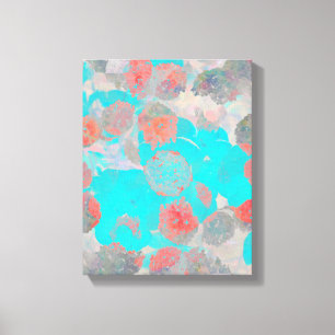 Blue red art of romantic floral / flower pattern canvas print