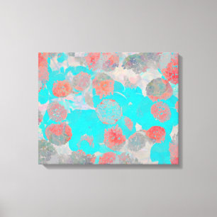 Blue red art of romantic floral / flower pattern canvas print