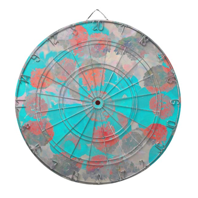 Blue red art of romantic floral / flower pattern dartboard (Front)