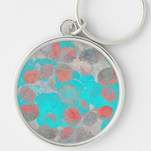Blue red art of romantic floral / flower pattern key ring