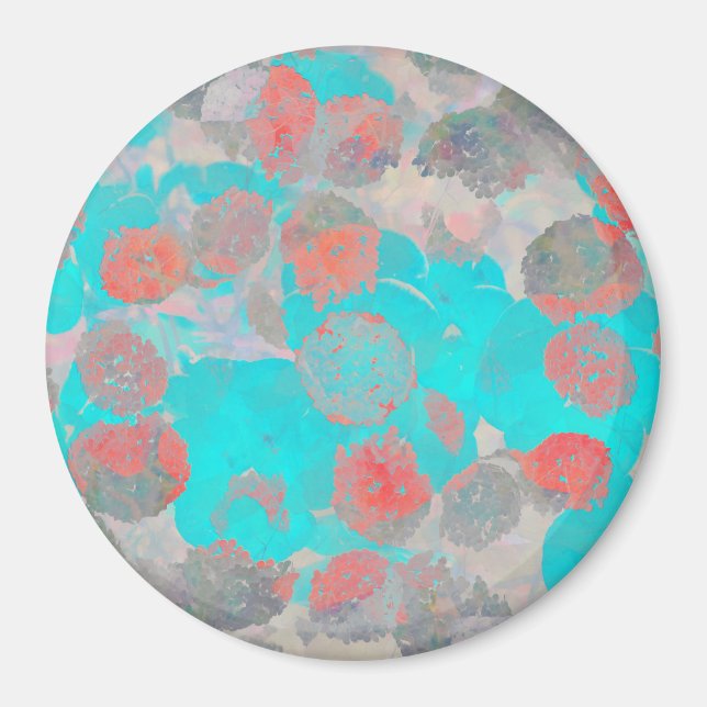 Blue red art of romantic floral / flower pattern magnet (Front)