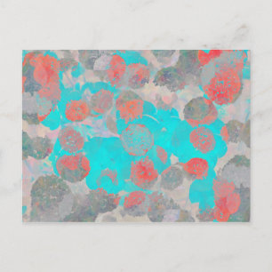 Blue red art of romantic floral / flower pattern postcard