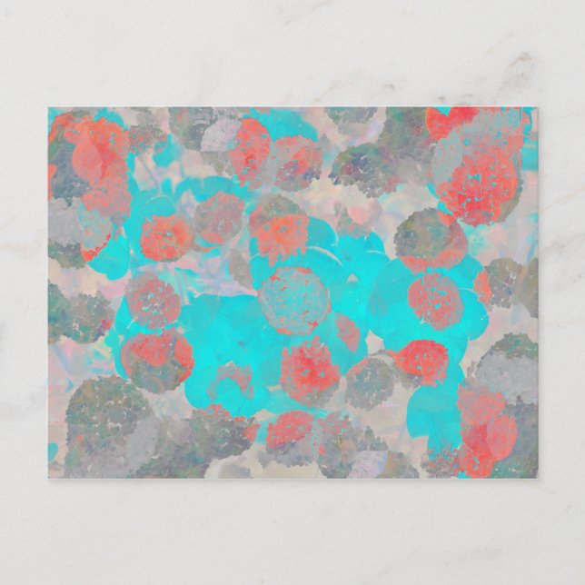 Blue red art of romantic floral / flower pattern postcard (Front)