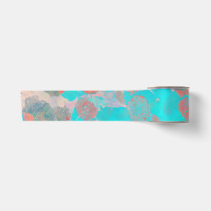 Blue red art of romantic floral / flower pattern satin ribbon
