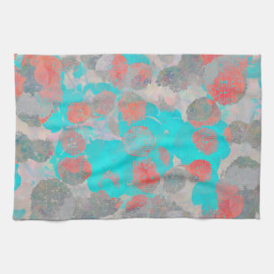 Blue red art of romantic floral / flower pattern tea towel