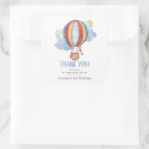 Blue Red Balloon Stars Kids Birthday Thanks Favour Square Sticker