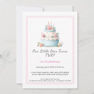 Blue & Red Birthday Cake – 2nd Birthday Invitation