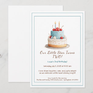 Blue & Red Birthday Cake – 2nd Birthday Invitation