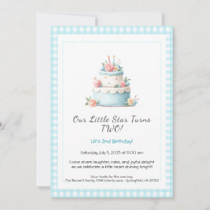 Blue & Red Birthday Cake – 2nd Birthday Invitation