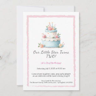Blue & Red Birthday Cake – 2nd Birthday Invitation