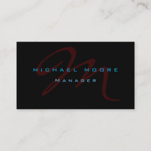 Blue Red Black Monogram Manager Business Card