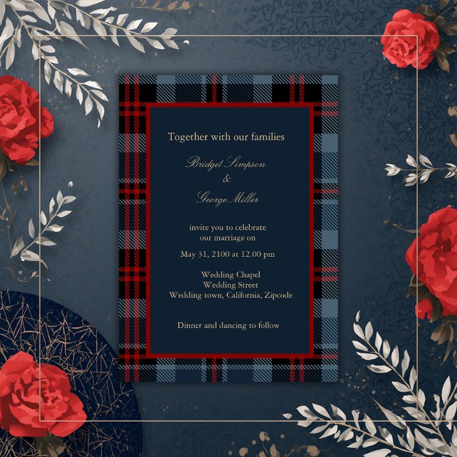 blue red black scottish celtic tartan pattern invitation (Creator Uploaded)