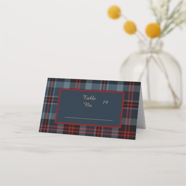 blue red black scottish celtic tartan pattern place card (Front)