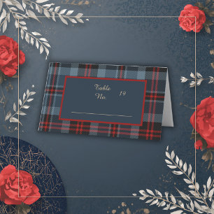 blue red black scottish celtic tartan pattern place card