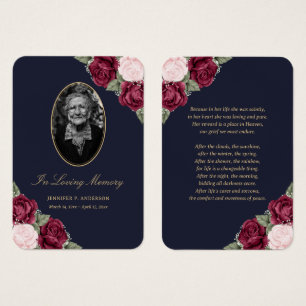 Blue Red Blush Pink Floral Funeral Prayer Card