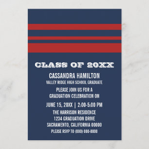 Blue/Red Bold Stripe Graduation Invite
