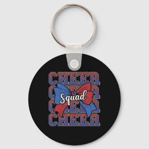 Blue Red Bow Cheer Squad Sport Cheerleader Cheerle Key Ring