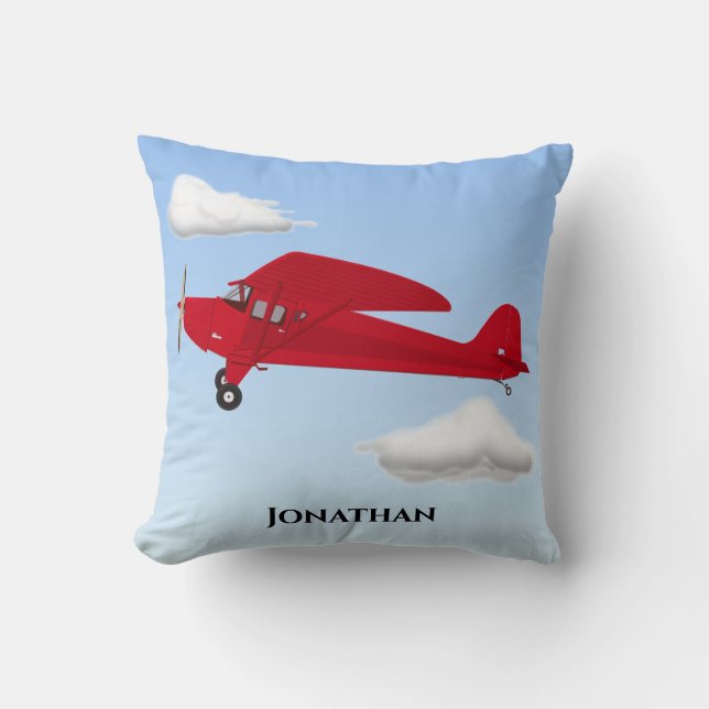 Blue Red Boy's Bedroom Vintage Aeroplane Cushion (Front)