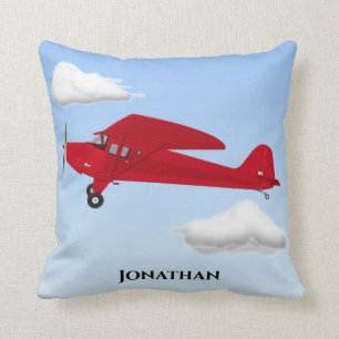 Blue Red Boy's Bedroom Vintage Airplane Cushion
