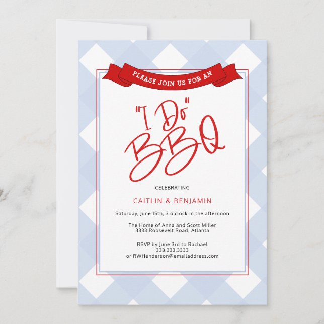 Blue Red Buffalo Plaid I Do BBQ Bridal Shower Invi Invitation (Front)