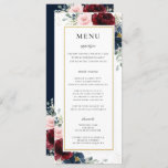 Blue Red Burgundy Blush Pink Floral Wedding Menu<br><div class="desc">Personalise this elegant timeless wedding menu with your own wording easily and quickly,  simply press the customise it button to further re-arrange and format the style and placement of the text.  Double sided. The Happy Cat Studio</div>