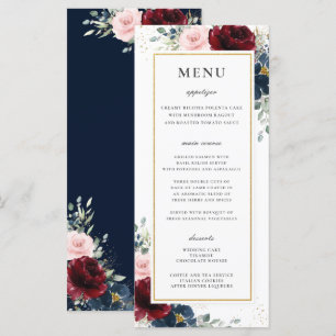 Blue Red Burgundy Blush Pink Floral Wedding Menu