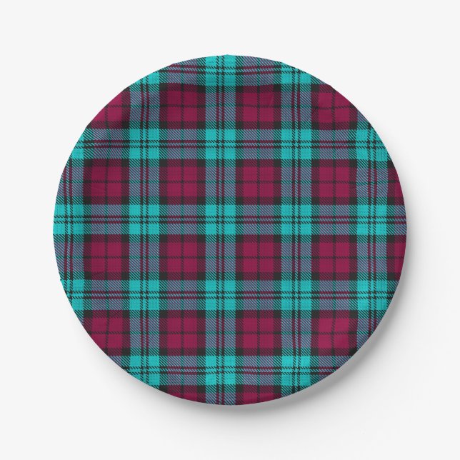 Blue Red Campbell Tartan Blackwatch Plaid Paper Plate (Front)