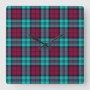 Blue Red Campbell Tartan Blackwatch Plaid Square Wall Clock
