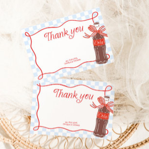 Blue & Red Chequered Retro Soda Baby Shower Thank You Card