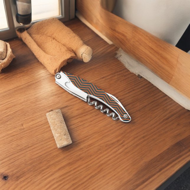 Blue Red Chevron Stripes Cutting Board Corkscrew (Corkscrew Bottle Opener)